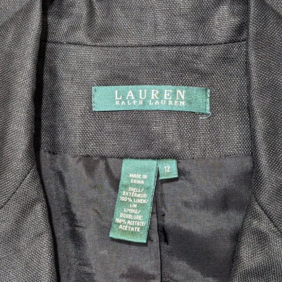 Lauren Ralph Lauren Black 100% Linen Blazer Jacket Lined Career Office size 12 - Picture 13 of 14